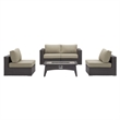 Modway Convene 5 Piece Patio Sofa Set with Fire Pit in Espresso and Beige