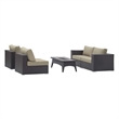 Modway Convene 5 Piece Patio Sofa Set with Fire Pit in Espresso and Beige