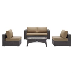Modway Convene 5-Piece Outdoor Wicker Rattan Set with Fire Pit - Espresso/Mocha