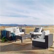 Modway Convene 5 Piece Patio Sofa Set with Fire Pit in Espresso and White