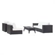Modway Convene 5 Piece Patio Sofa Set with Fire Pit in Espresso and White