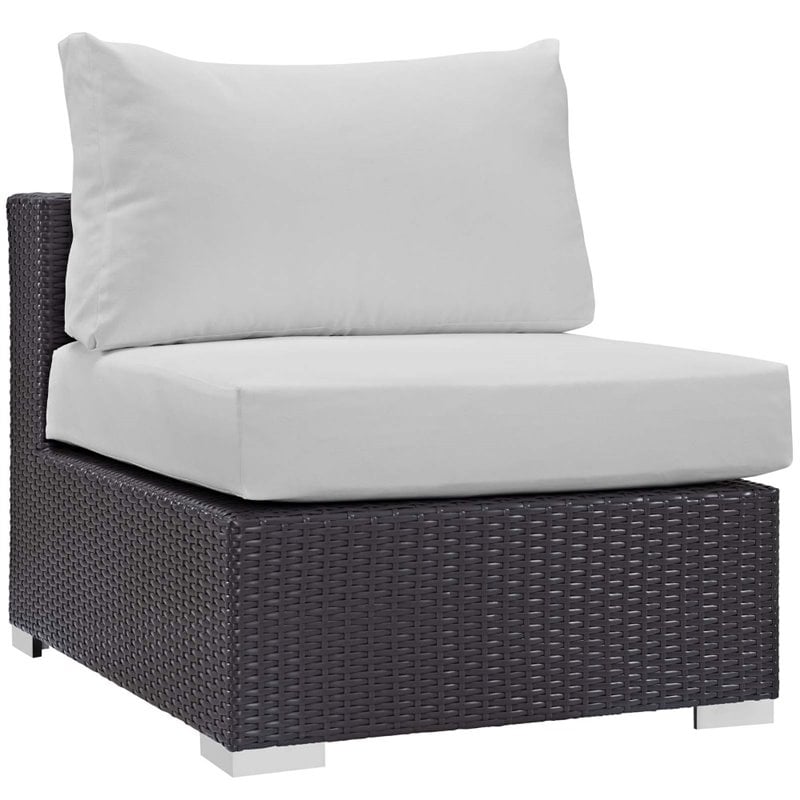 Modway Convene 5 Piece Patio Sofa Set with Fire Pit in Espresso and White