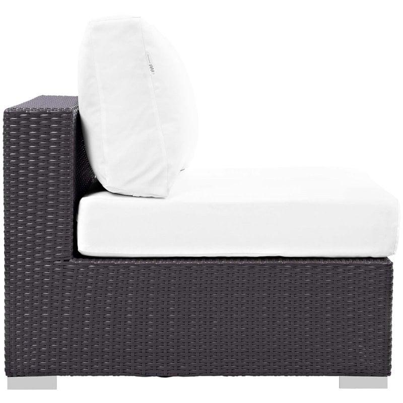 Modway Convene 5 Piece Patio Sofa Set with Fire Pit in Espresso and White