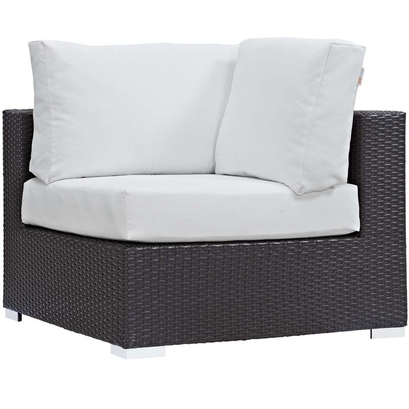 Modway Convene 5 Piece Patio Sofa Set with Fire Pit in Espresso and White