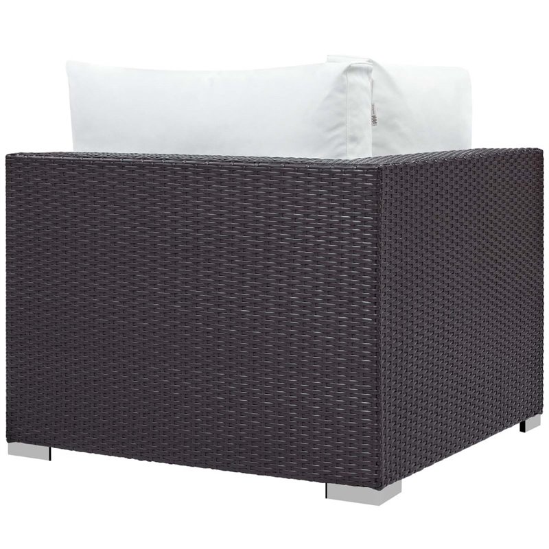Modway Convene 5 Piece Patio Sofa Set with Fire Pit in Espresso and White