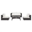 Modway Convene 5 Piece Patio Sofa Set with Fire Pit in Espresso and White