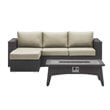 Modway Convene 3-Piece Outdoor Wicker Rattan Set with Fire Pit - Espresso/Beige