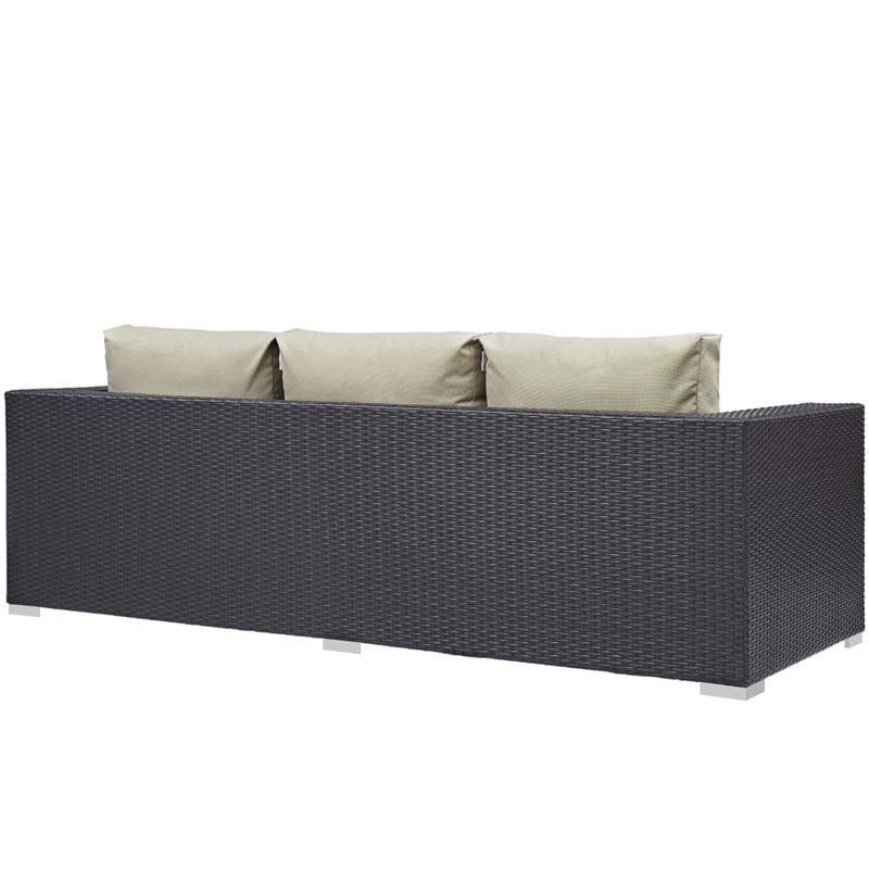 Modway Convene 3-Piece Outdoor Wicker Rattan Set with Fire Pit - Espresso/Beige