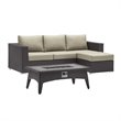 Modway Convene 3-Piece Outdoor Wicker Rattan Set with Fire Pit - Espresso/Beige