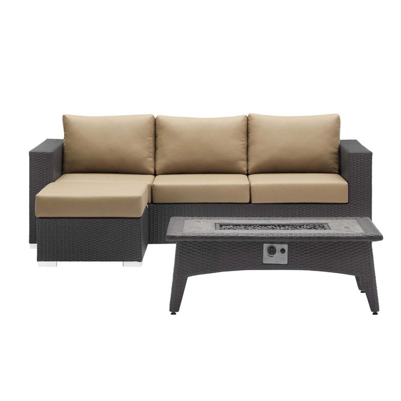 Modway Convene 3-Piece Outdoor Wicker Rattan Set with Fire Pit - Espresso/Mocha