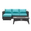 Modway Convene 3 Piece Patio Sofa Set with Fire Pit in Espresso and Turquoise