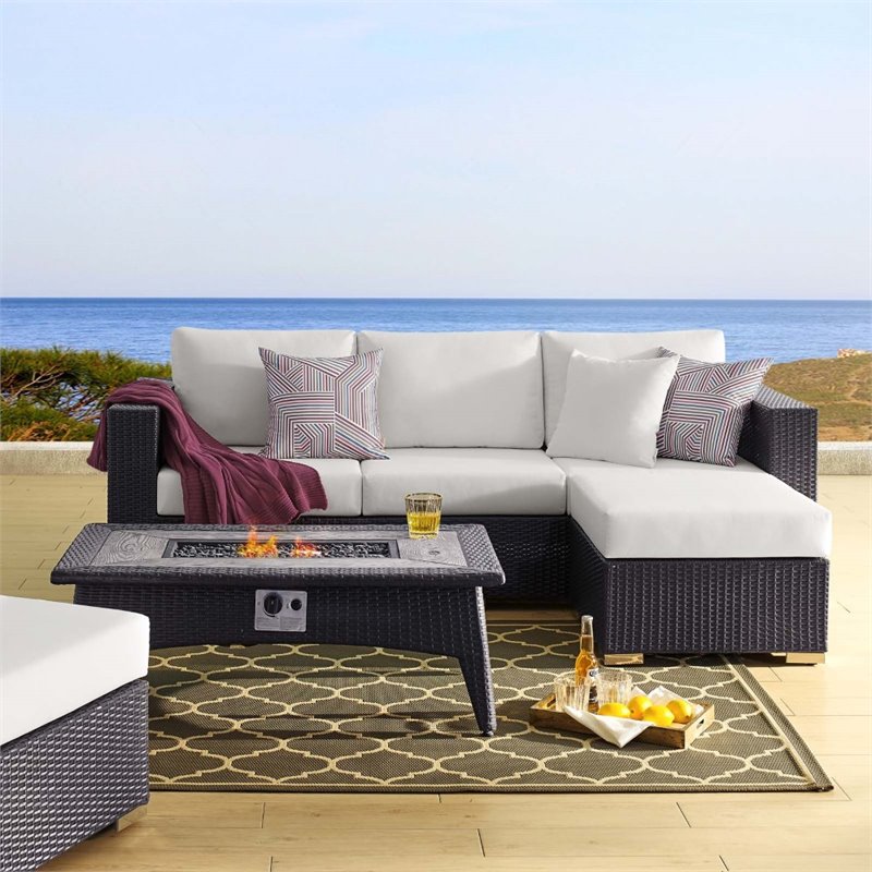 Modway Convene 3-Piece Outdoor Wicker Rattan Set with Fire Pit - Espresso/White