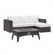 Modway Convene 3-Piece Outdoor Wicker Rattan Set with Fire Pit - Espresso/White