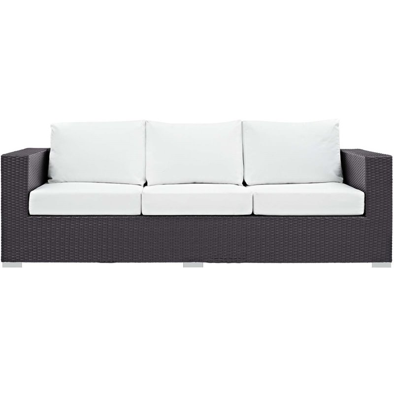 Modway Convene 3-Piece Outdoor Wicker Rattan Set with Fire Pit - Espresso/White