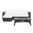 Modway Convene 3-Piece Outdoor Wicker Rattan Set with Fire Pit - Espresso/White