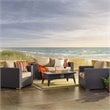 Modway Convene 4-Piece Outdoor Wicker Rattan Set with Fire Pit in Espresso/Beige