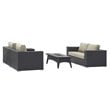Modway Convene 4-Piece Outdoor Wicker Rattan Set with Fire Pit in Espresso/Beige