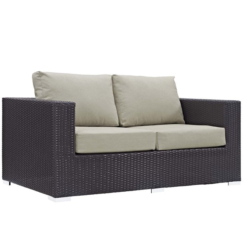 Modway Convene 4-Piece Outdoor Wicker Rattan Set with Fire Pit in Espresso/Beige