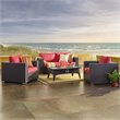 Modway Convene 4-Piece Outdoor Wicker Rattan Set with Fire Pit in Espresso/Red
