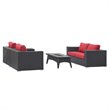 Modway Convene 4-Piece Outdoor Wicker Rattan Set with Fire Pit in Espresso/Red
