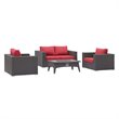 Modway Convene 4-Piece Outdoor Wicker Rattan Set with Fire Pit in Espresso/Red