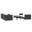 Modway Convene 4 Piece Patio Sofa Set with Fire Pit in Espresso and White