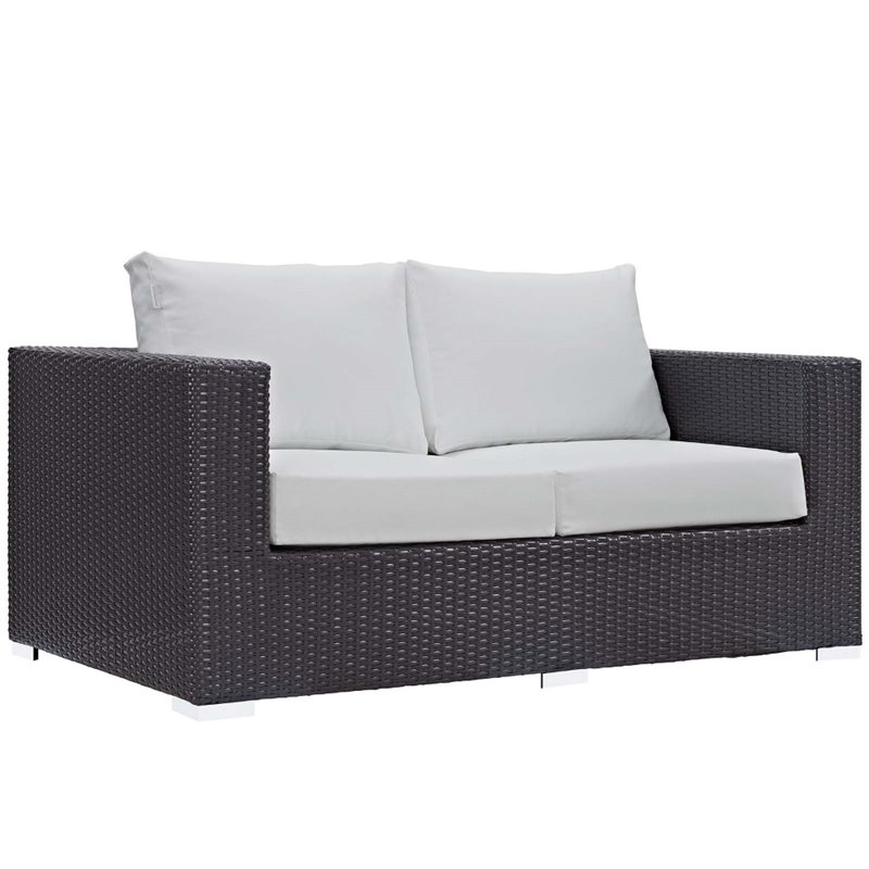 Modway Convene 4 Piece Patio Sofa Set with Fire Pit in Espresso and White