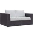 Modway Convene 4 Piece Patio Sofa Set with Fire Pit in Espresso and White