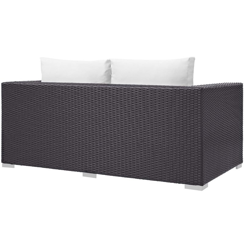 Modway Convene 4 Piece Patio Sofa Set with Fire Pit in Espresso and White
