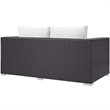 Modway Convene 4 Piece Patio Sofa Set with Fire Pit in Espresso and White