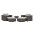 Modway Convene 5-Piece Outdoor Wicker Rattan Set with Fire Pit - Espresso/Beige