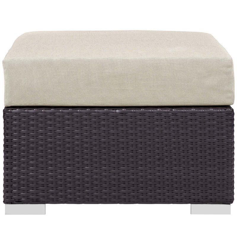 Modway Convene 5-Piece Outdoor Wicker Rattan Set with Fire Pit - Espresso/Beige