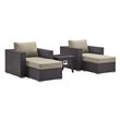 Modway Convene 5-Piece Outdoor Wicker Rattan Set with Fire Pit - Espresso/Beige