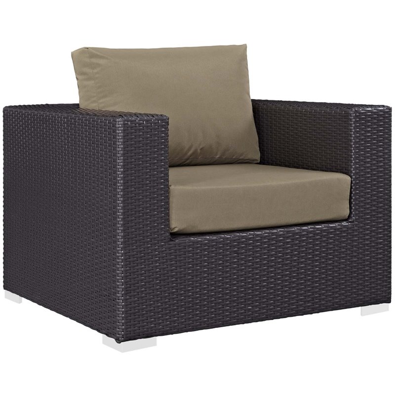 Modway Convene 5-Piece Outdoor Wicker Rattan Set w/ Fire Pit in Espresso/Mocha