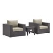 Modway Convene 3-Piece Outdoor Wicker Rattan Set w/ Fire Pit in Espresso/Beige