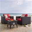 Modway Convene 3-Piece Outdoor Wicker Rattan Set w/ Fire Pit in Espresso/Red