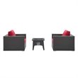 Modway Convene 3-Piece Outdoor Wicker Rattan Set w/ Fire Pit in Espresso/Red