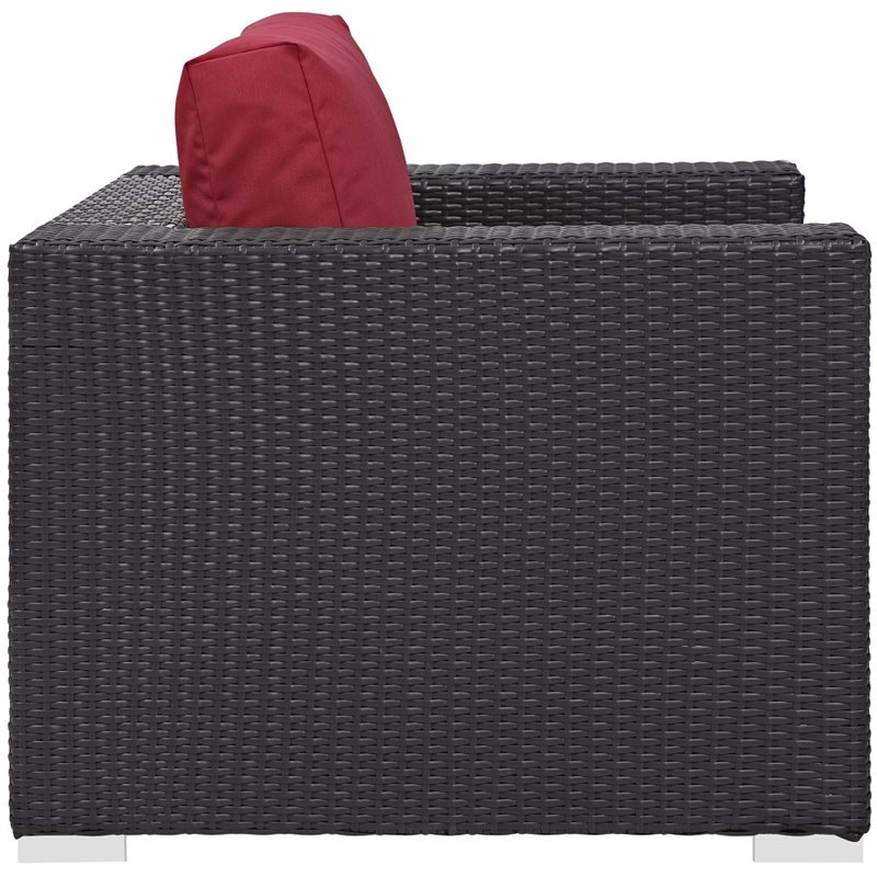 Modway Convene 3-Piece Outdoor Wicker Rattan Set w/ Fire Pit in Espresso/Red