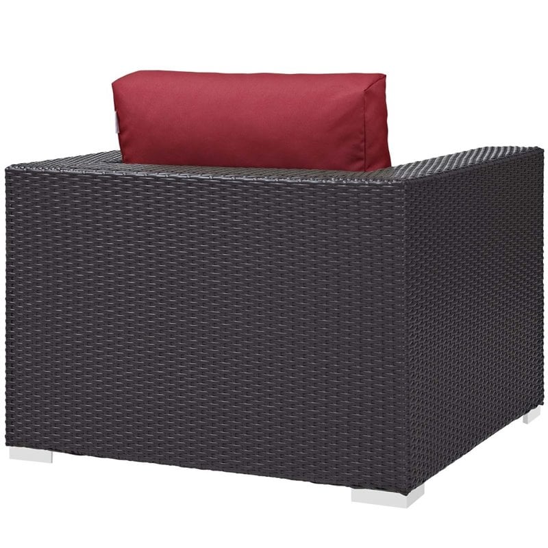 Modway Convene 3-Piece Outdoor Wicker Rattan Set w/ Fire Pit in Espresso/Red