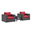 Modway Convene 3-Piece Outdoor Wicker Rattan Set w/ Fire Pit in Espresso/Red