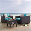 Modway Convene 3-Piece Patio Wicker Rattan Set w/ Fire Pit - Espresso/Turquoise