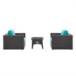 Modway Convene 3-Piece Patio Wicker Rattan Set w/ Fire Pit - Espresso/Turquoise