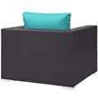Modway Convene 3-Piece Patio Wicker Rattan Set w/ Fire Pit - Espresso/Turquoise