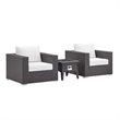 Modway Convene 3-Piece Outdoor Wicker Rattan Set w/ Fire Pit in Espresso/White