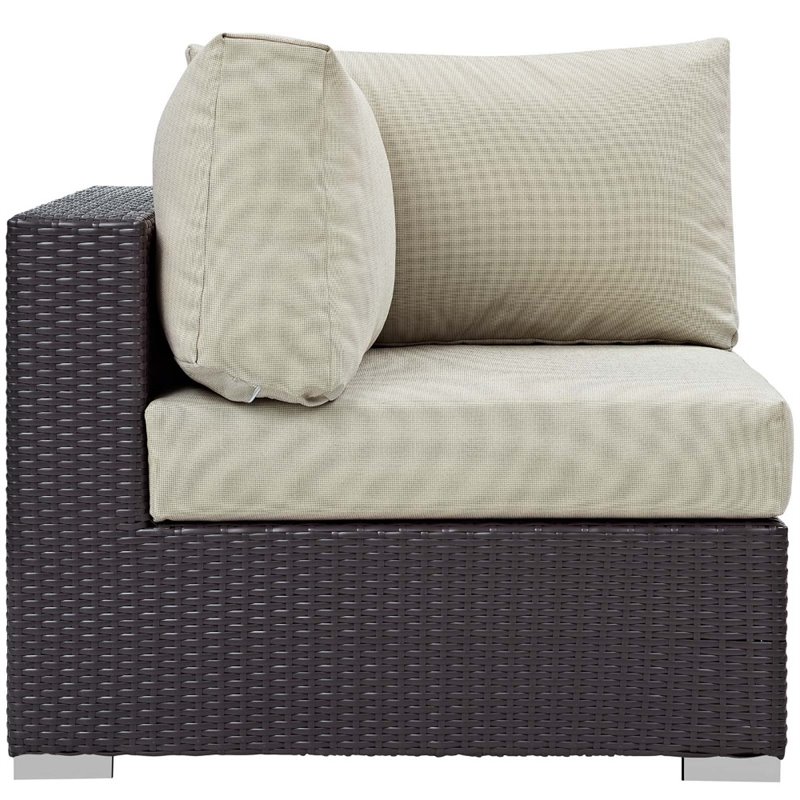 Modway Convene 5-Piece Outdoor Wicker Rattan Set with Fire Pit in Espresso/Beige