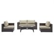 Modway Convene 5-Piece Outdoor Wicker Rattan Set with Fire Pit in Espresso/Beige