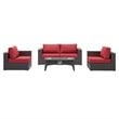 Modway Convene 5 Piece Patio Sofa Set with Fire Pit in Espresso and Red