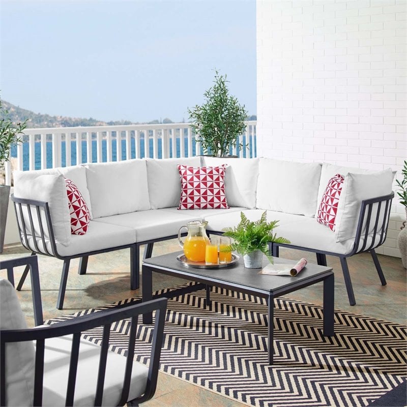 Modway Riverside 6-Piece Outdoor Patio Aluminum Set in Gray and White