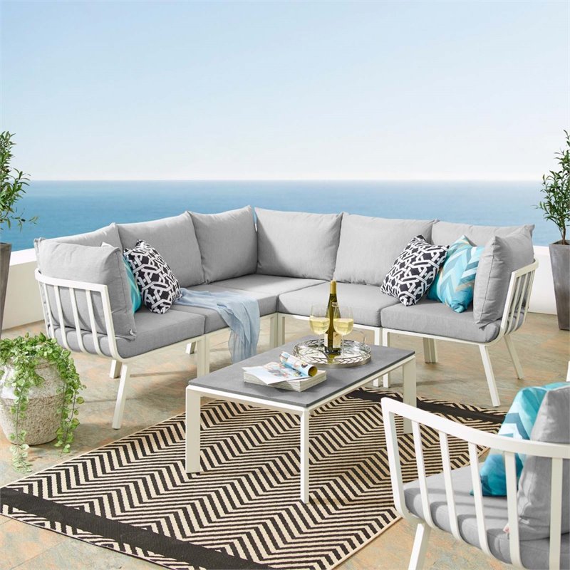 Modway Riverside 6-Piece Outdoor Patio Aluminum Set in White and Gray