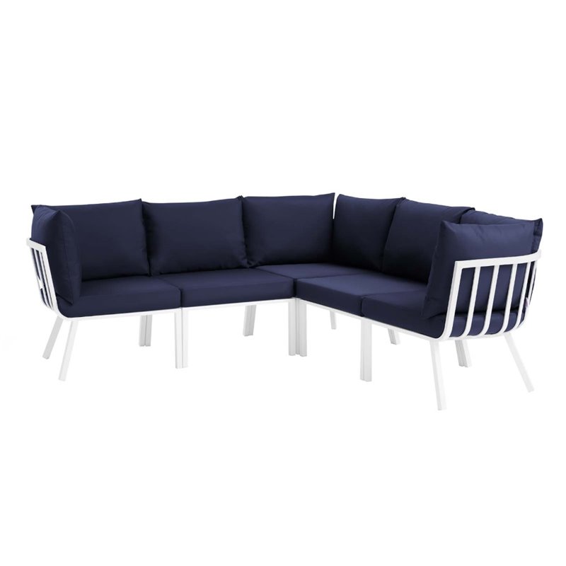 Modway Riverside 5-Piece Outdoor Patio Aluminum Sectional in White/Navy